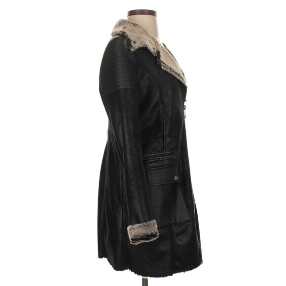 Marc New York Black Asymmetrical Faux Shearling Coat | Mob Wife Streetwear Glam - Picture 12 of 16